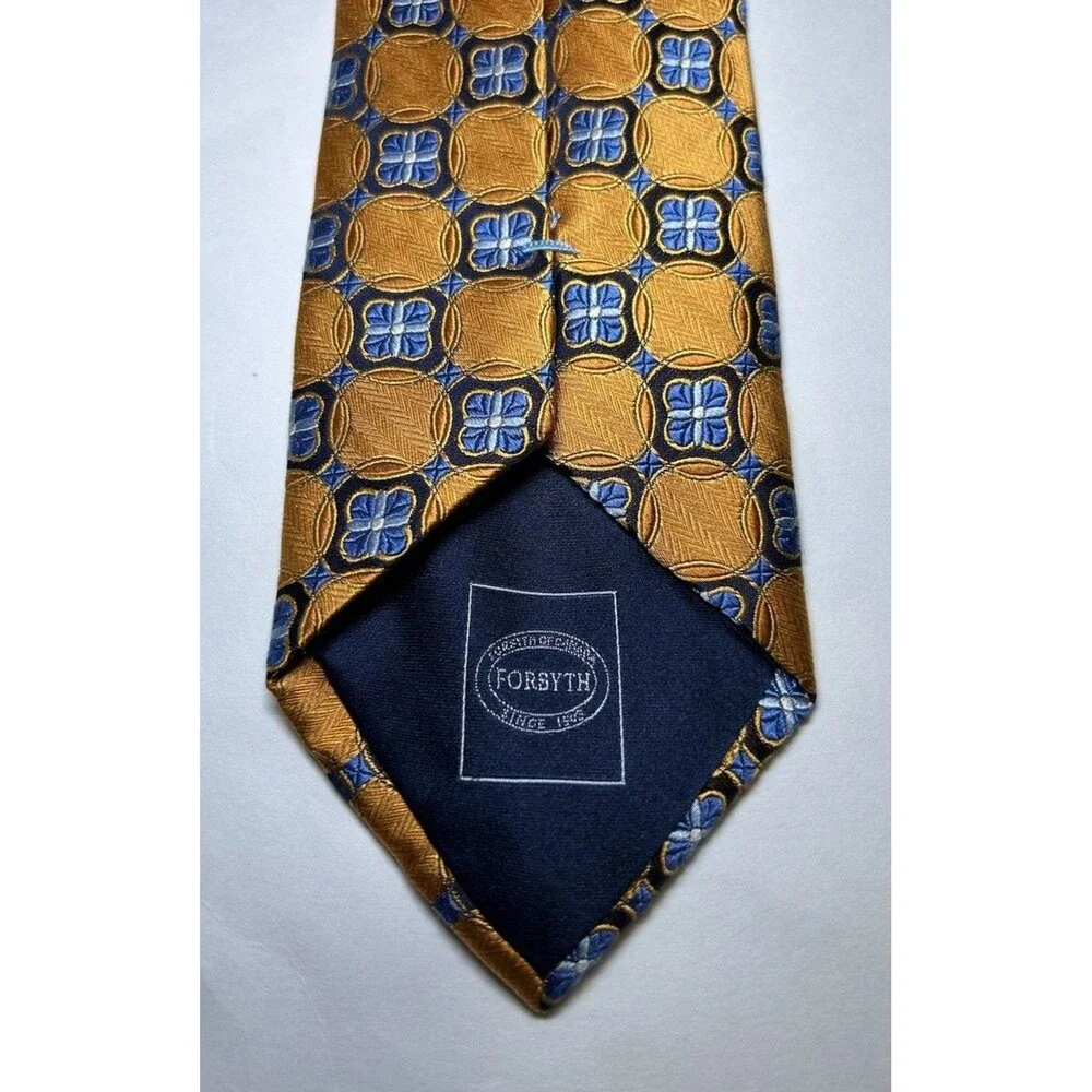 Forsyth Men’s Hand Sewn 100% Silk Geometric Neck Tie Orange/Blue